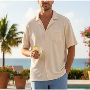 Massive Luxury Edition Soft Textured Knit Cabana Shirt - XL - Cream